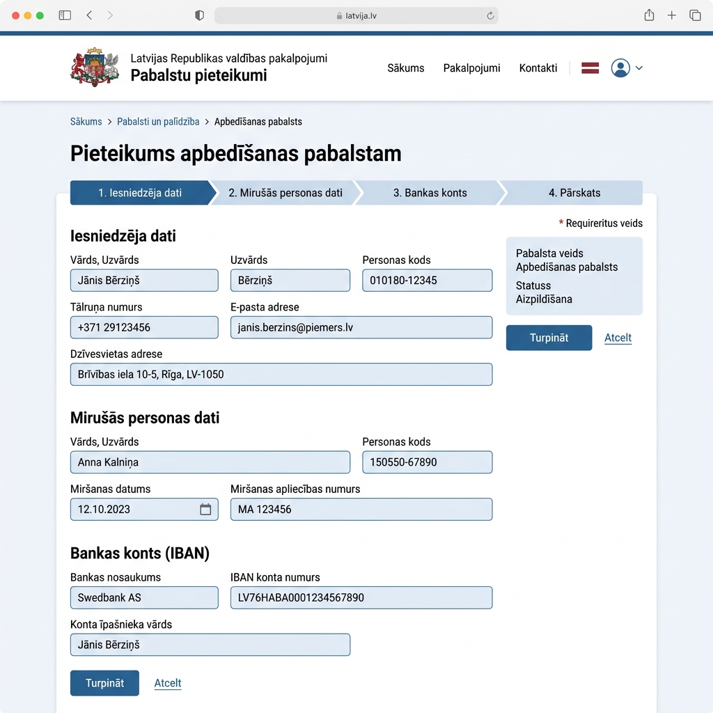 Заполнение формы заявления на портале latvija.gov.lv